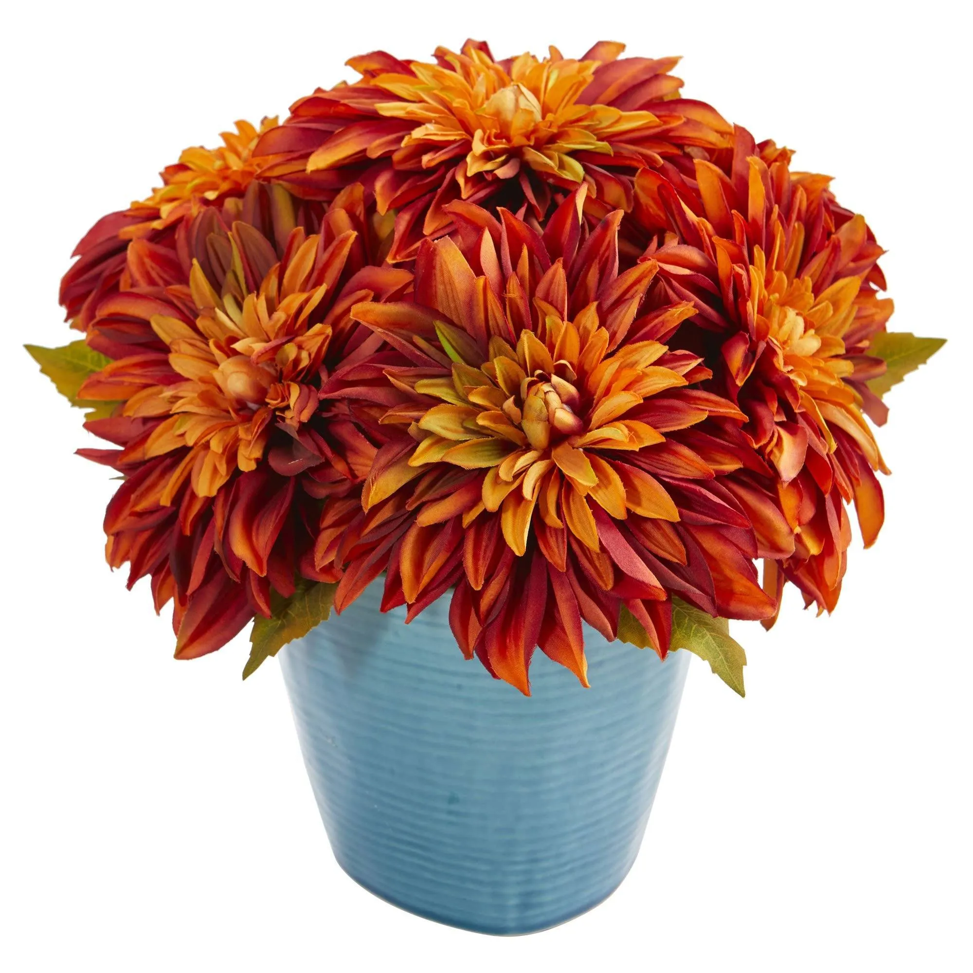 11’’ Dahlia Artificial Arrangement in Blue Ceramic Vase