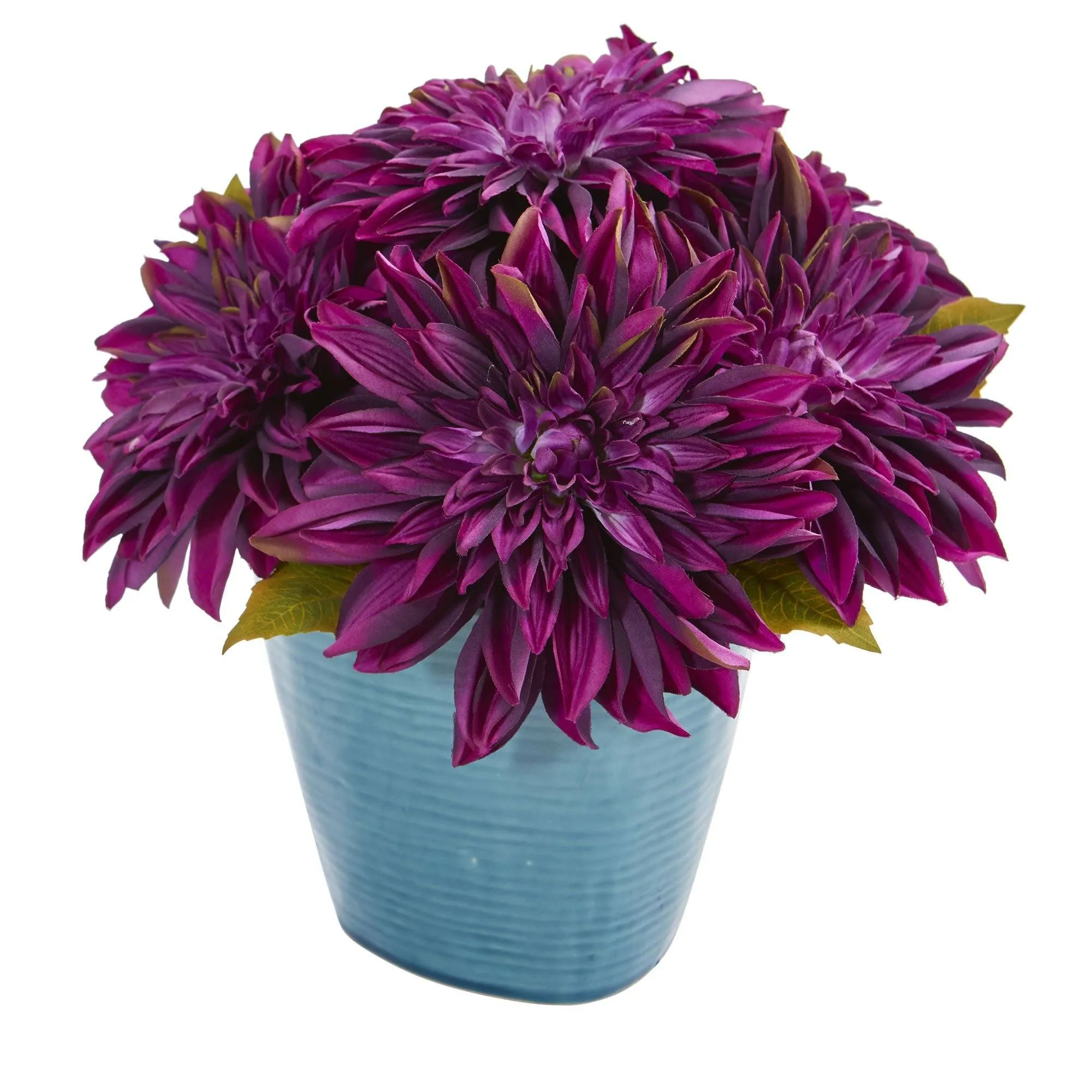 11’’ Dahlia Artificial Arrangement in Blue Ceramic Vase