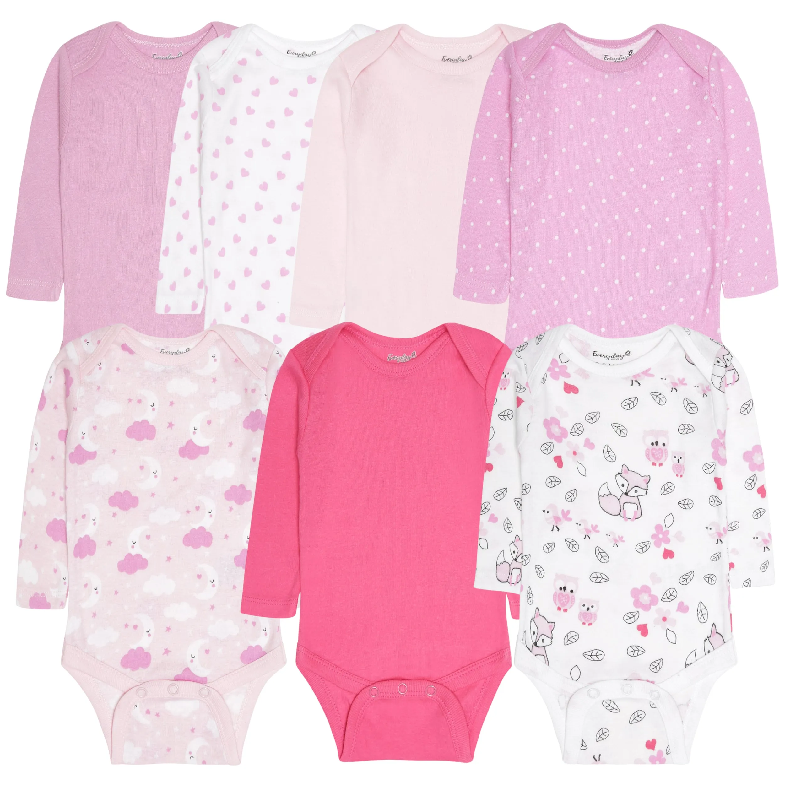 7 Pack Pink Long Sleeve Baby Bodysuits for Girls