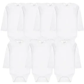 7 Pack White Long Sleeve Baby Bodysuits for Boys and Girls