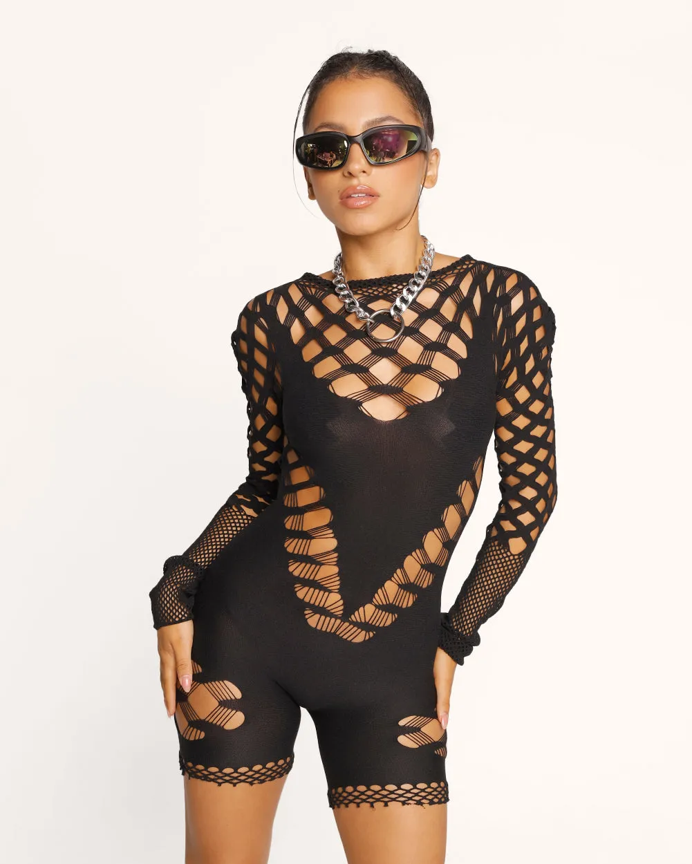 Afterparty Attire Fishnet Romper