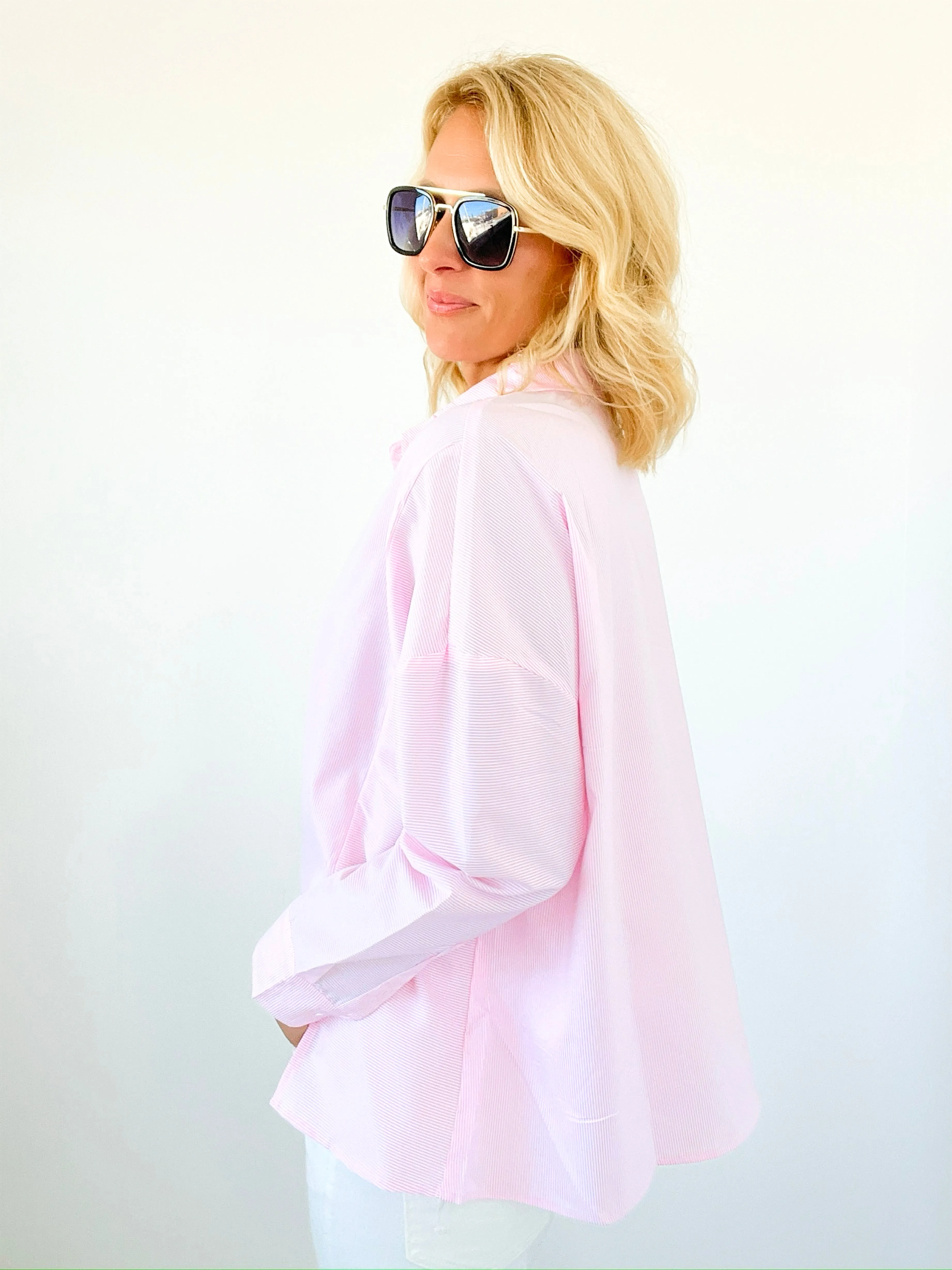 Breezy Mornings Button-Down Top - Pink