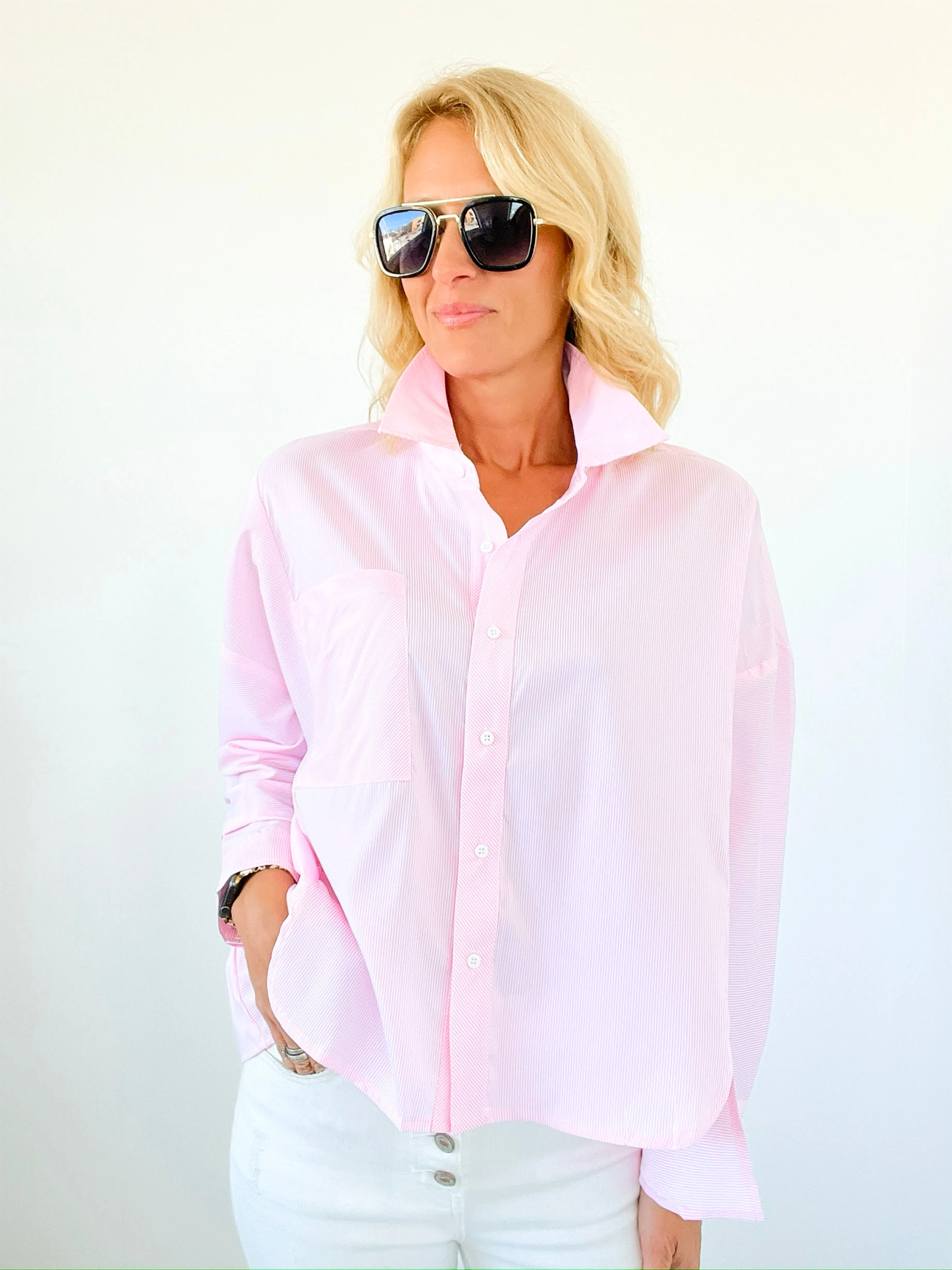 Breezy Mornings Button-Down Top - Pink