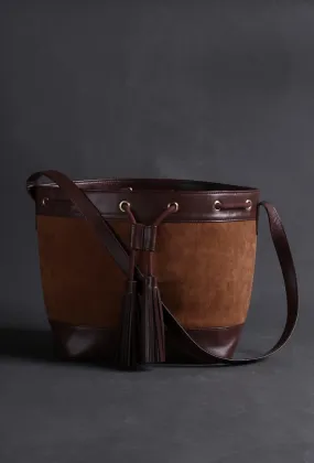 Brown Suede Bucket Bag (9.5"x14.7"x6.5")