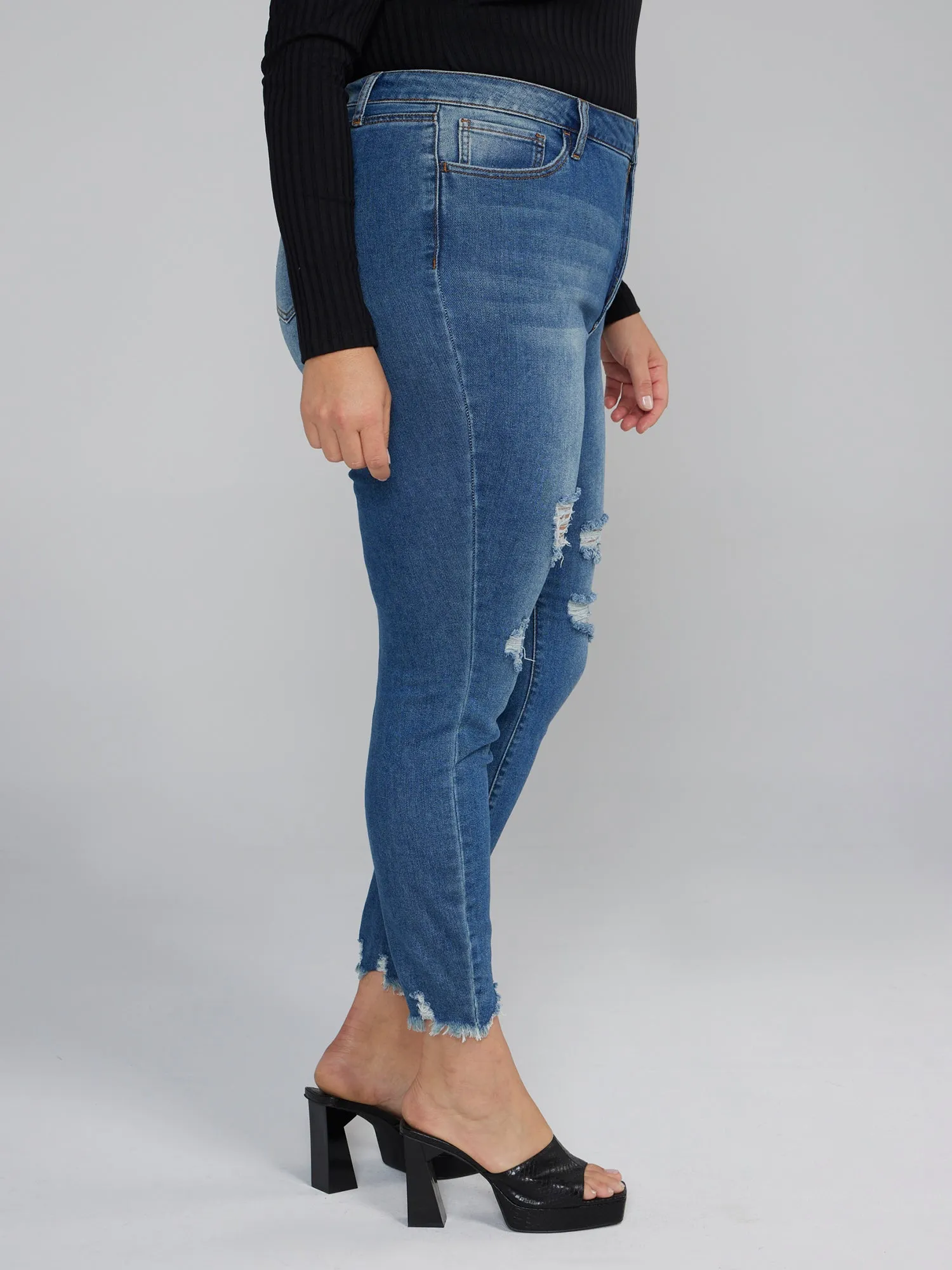 Chewed Hem Destructed Skinny Fit Jeans - Tall Inseam