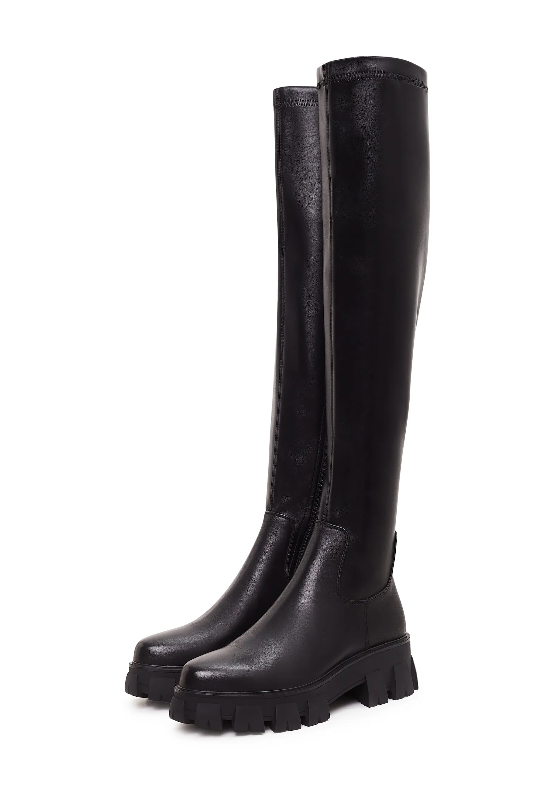 Chunky Sole Knee High Boots Karlie - Black