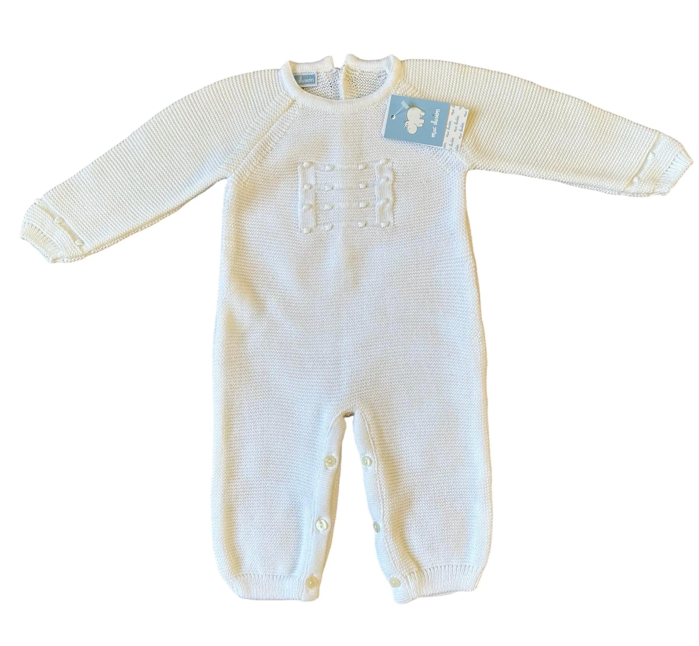 CLEARANCE SALE - Mac Ilusion Baby White Knitted Romper Suit 9049 Newborn