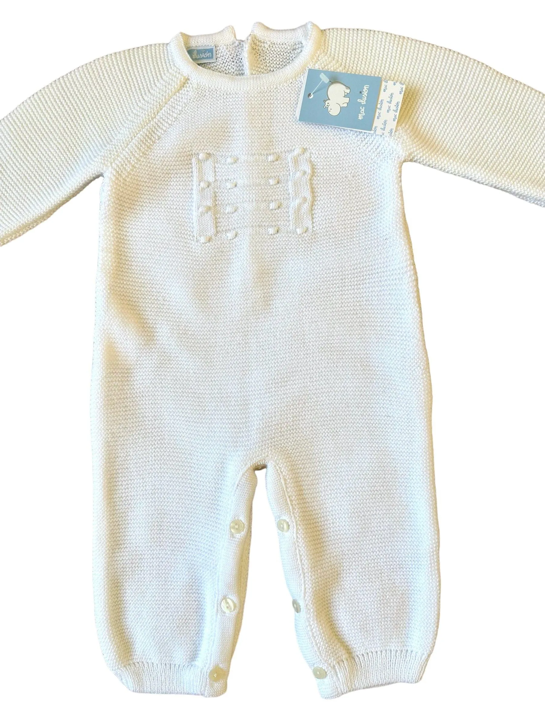 CLEARANCE SALE - Mac Ilusion Baby White Knitted Romper Suit 9049 Newborn