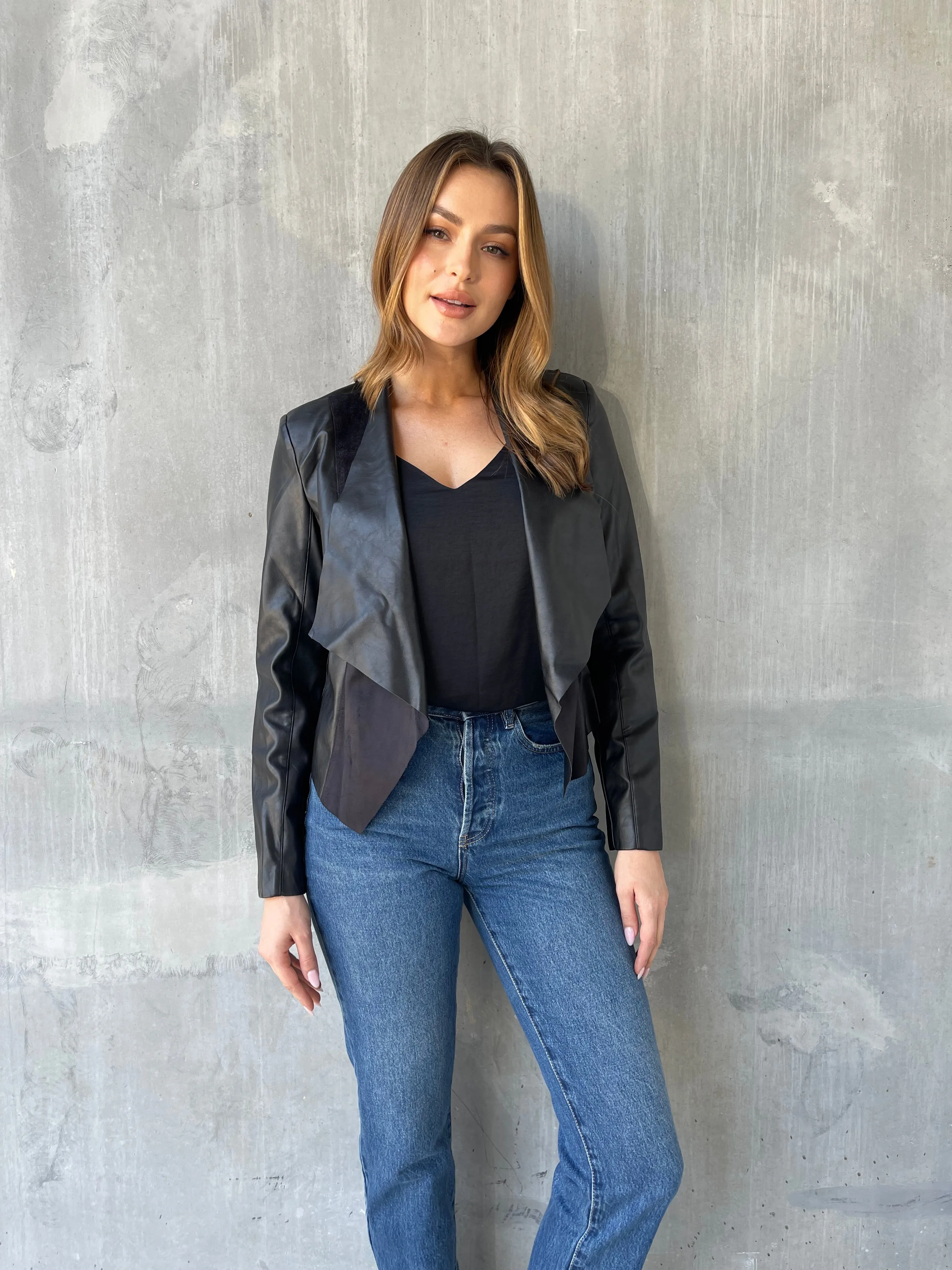 Dolly Faux Leather Black Blazer