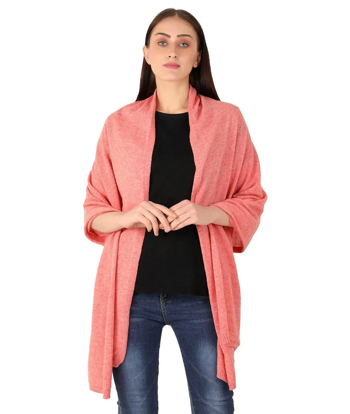 Elora - Lady Pink Lambswool & Nylon Knitted Shawl Wrap