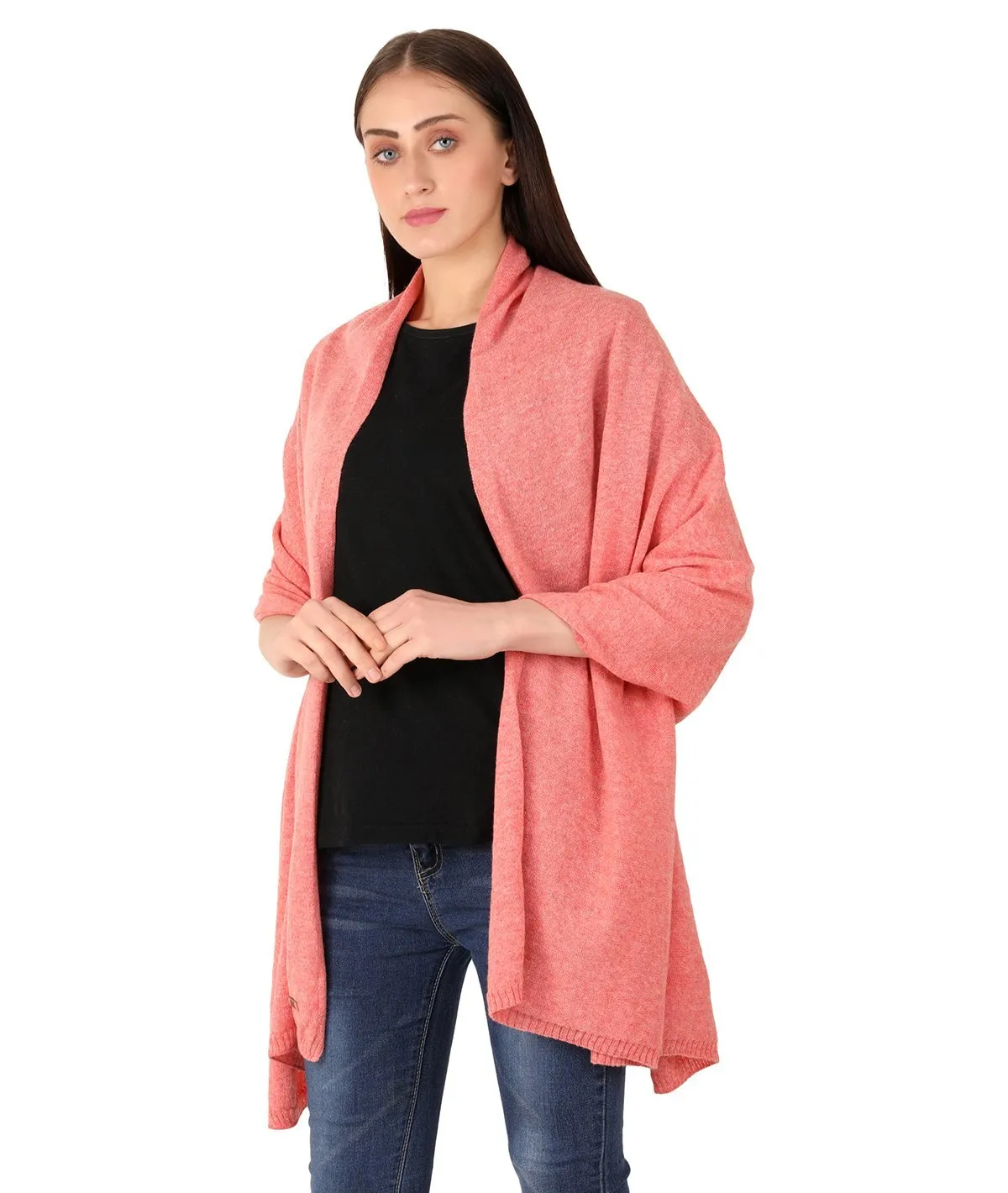 Elora - Lady Pink Lambswool & Nylon Knitted Shawl Wrap