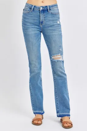 Full Size Mid Rise Destroyed Hem Distressed Jeans