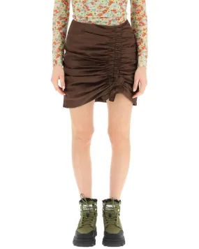 Ganni Ruched Mini Skirt Brown