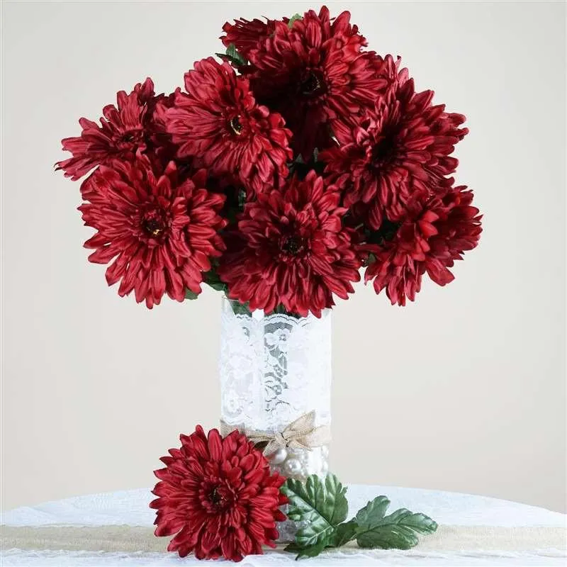 Gerbera Daisy Bush Artificial Silk Flowers - Burgundy