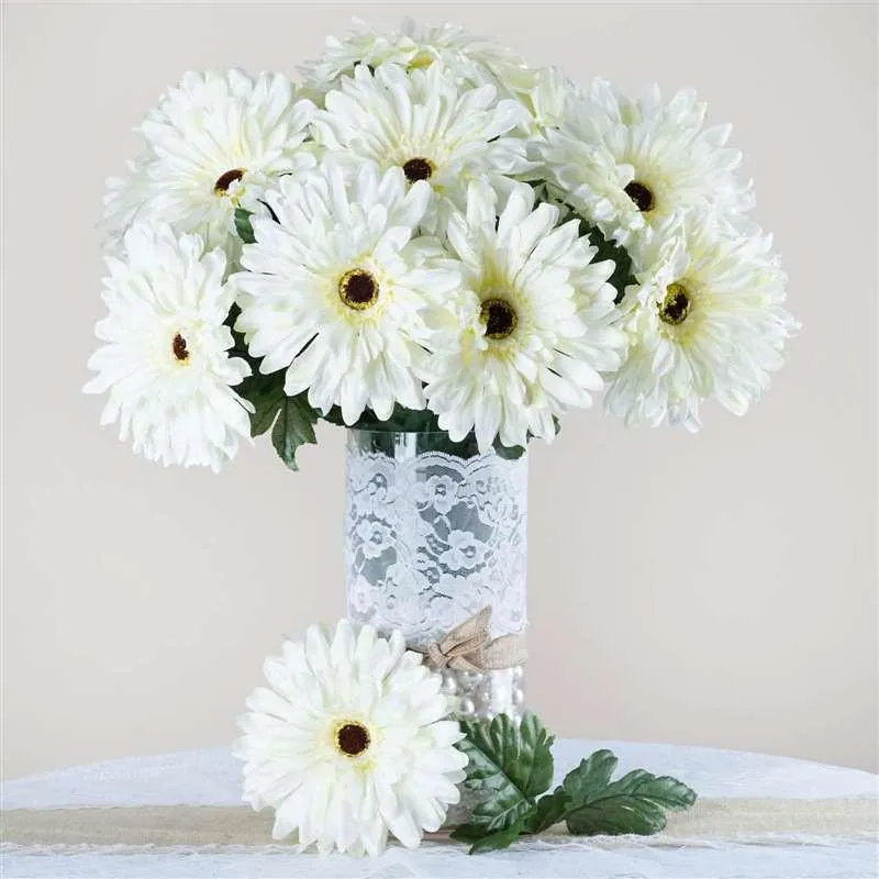 Gerbera Daisy Bush Artificial Silk Flowers - Cream