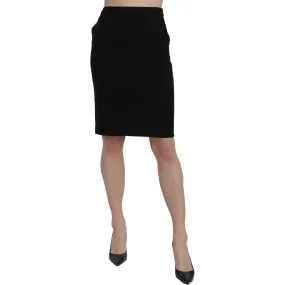 GF Ferre Chic High Waist Black Linen Skirt