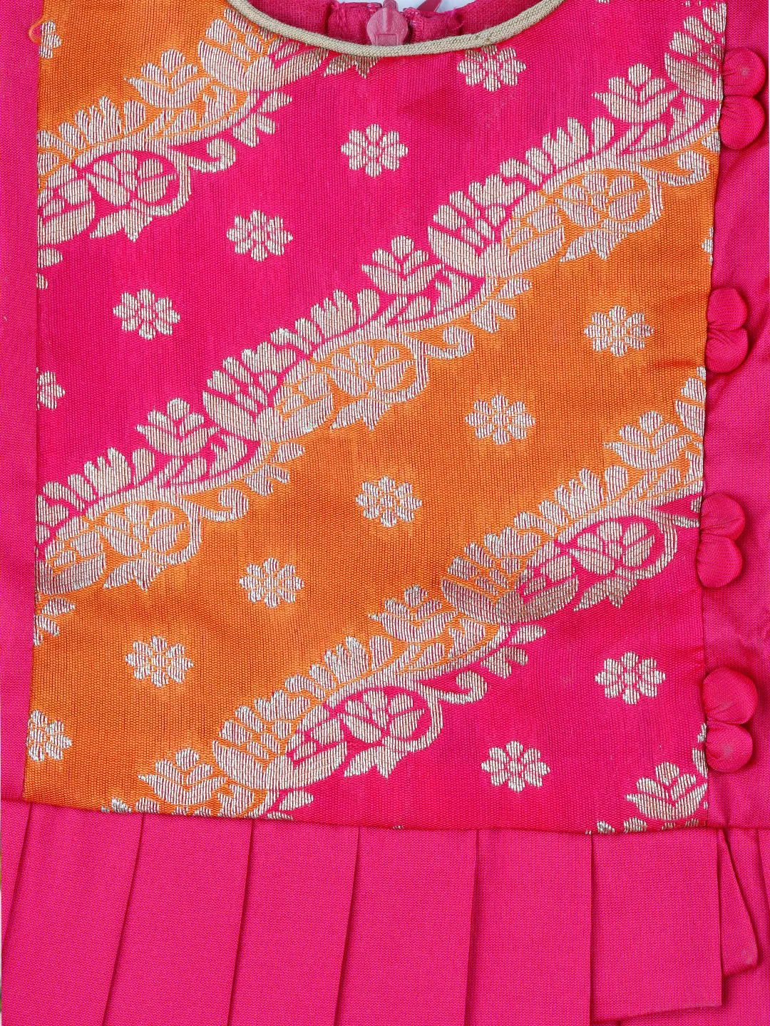 Girls Elegant Pattu Pavadai set Magenta with Orange - GPS01