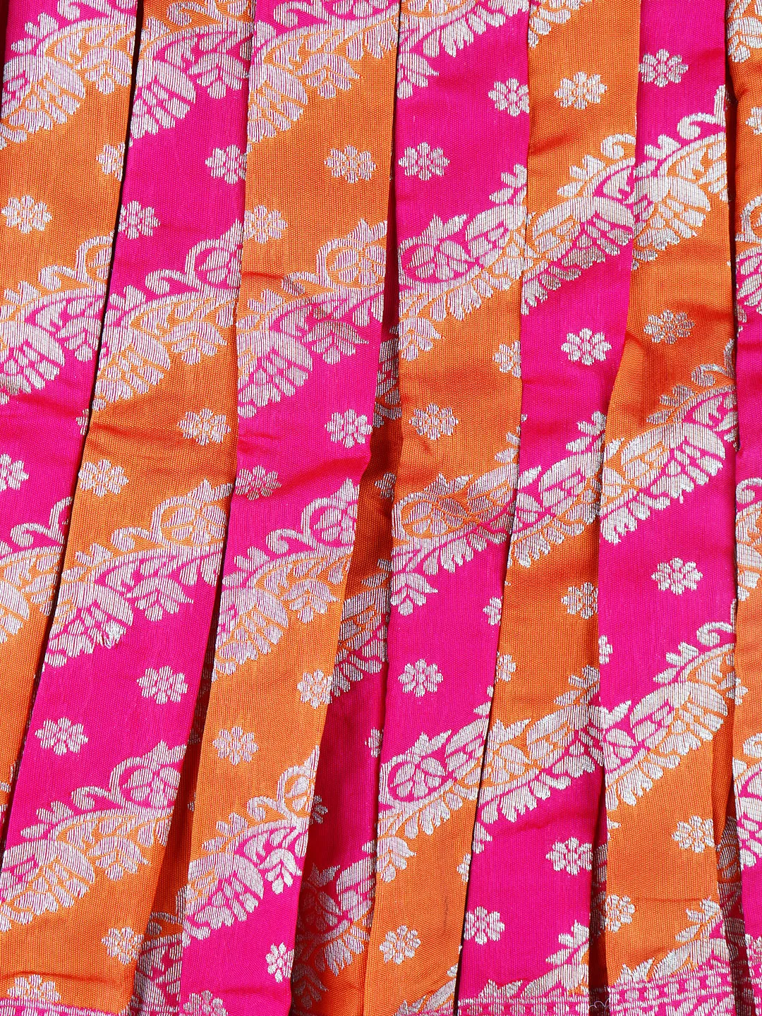 Girls Elegant Pattu Pavadai set Magenta with Orange - GPS01