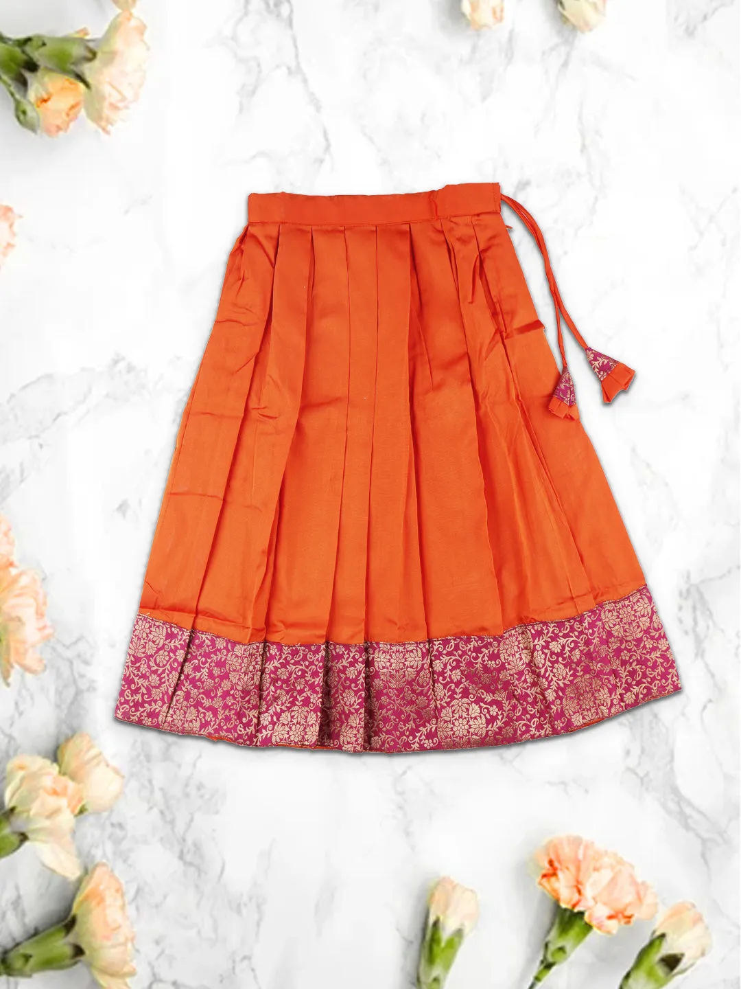 Girls Elegant Pattu Pavadai set Orange with Cherry  - GPS05