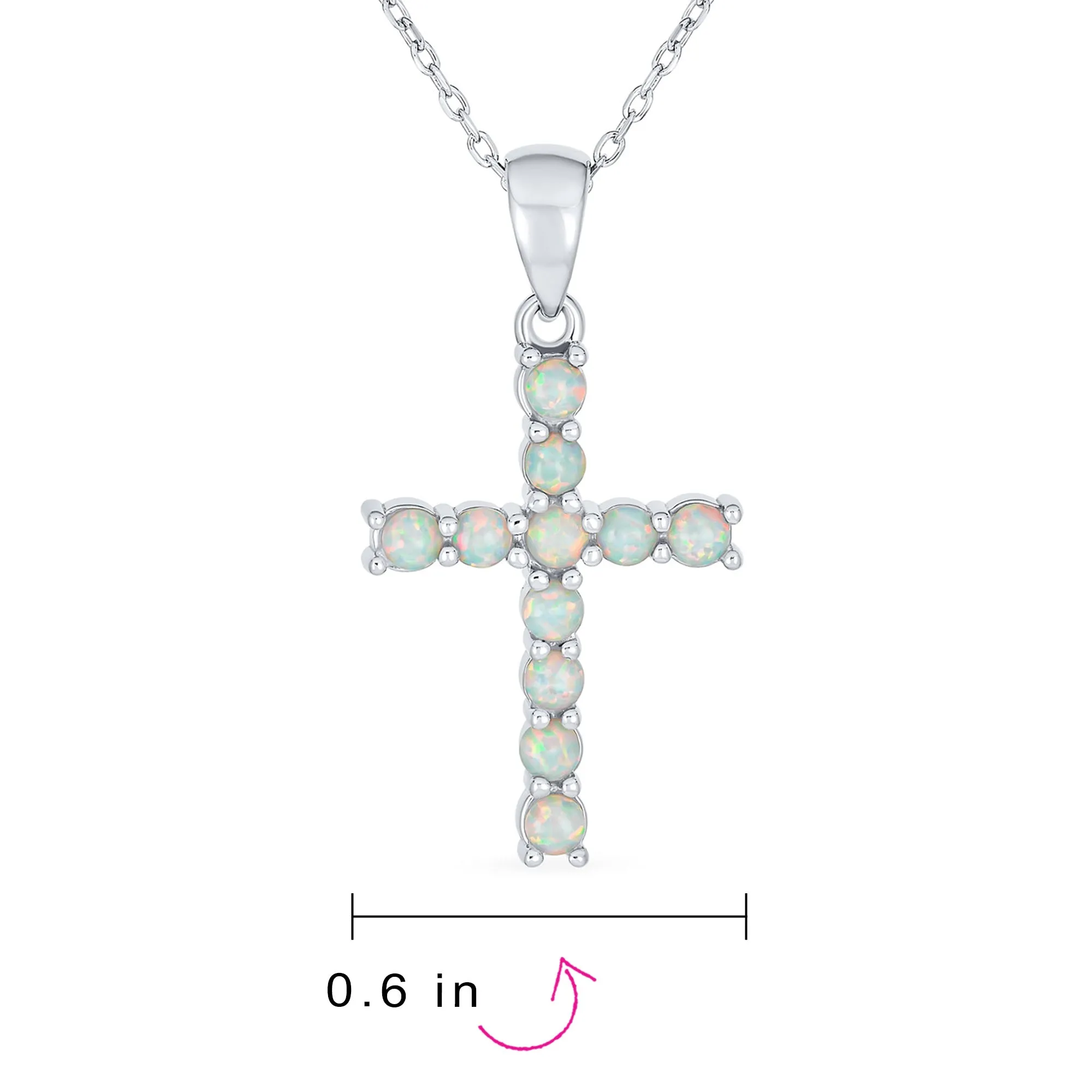 Heart Infinity White Created Opal Cross Pendant Necklace .925 Sterling Silver