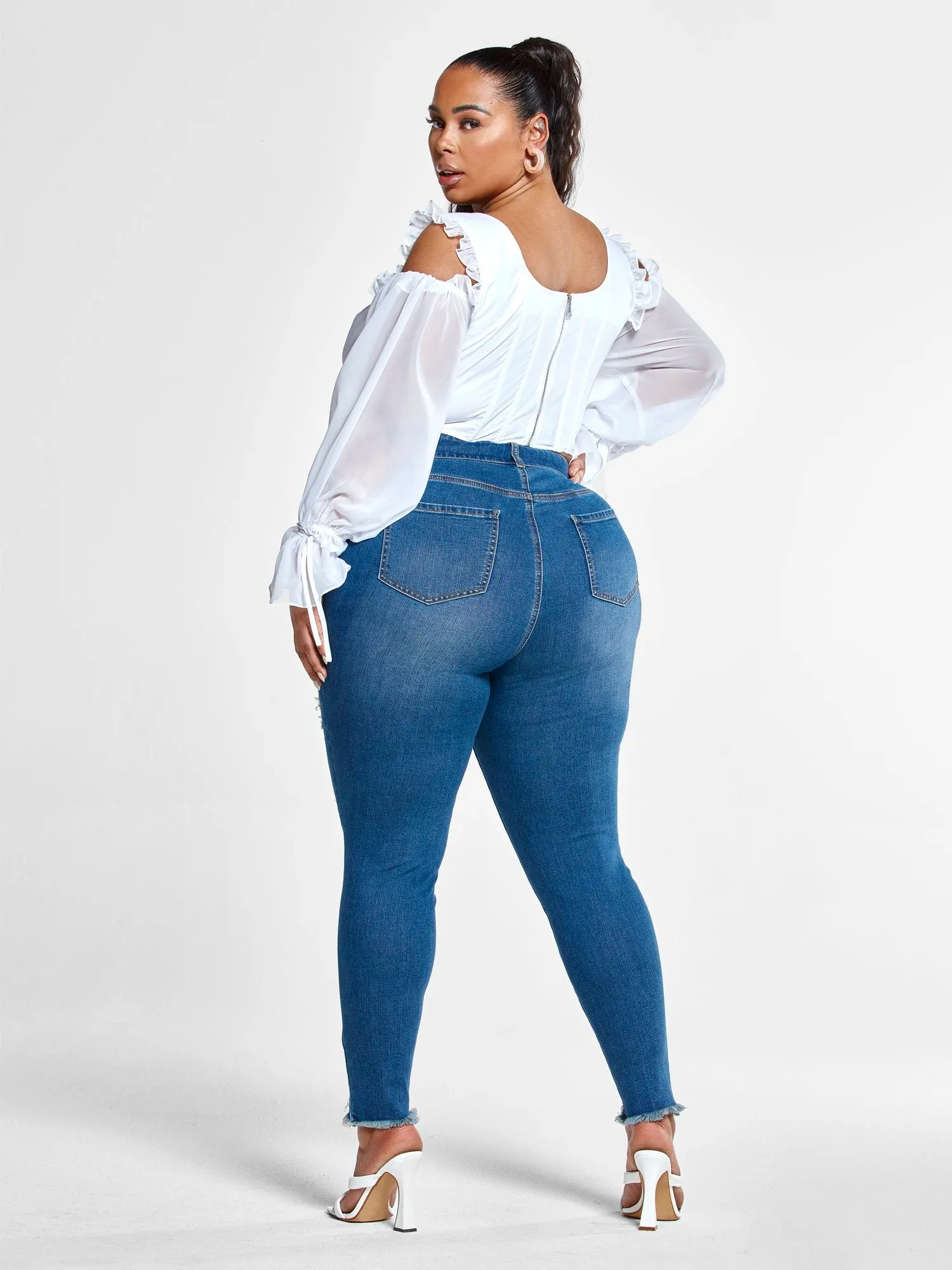 High Rise Blowout Curvy Fit Skinny Jeans - Tall Inseam