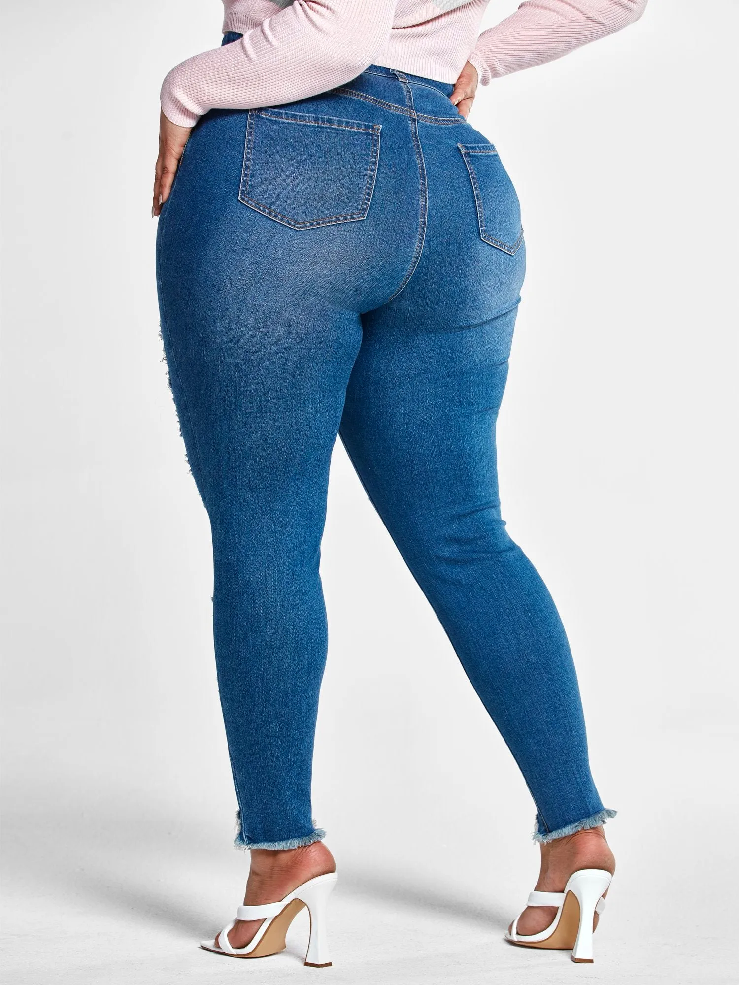 High Rise Blowout Curvy Fit Skinny Jeans - Tall Inseam