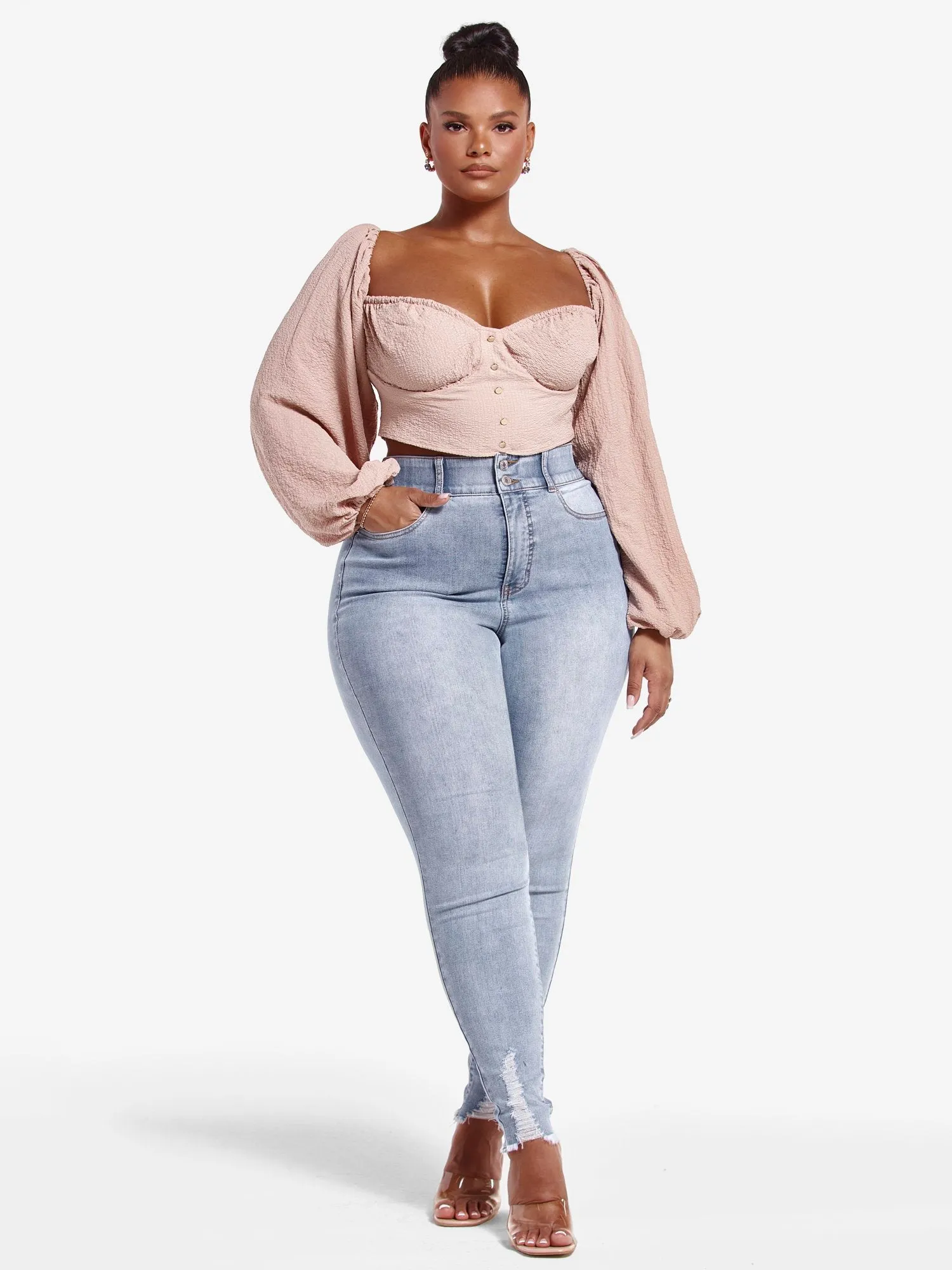 High Rise Destructed Curvy Skinny Jeans - Tall Inseam