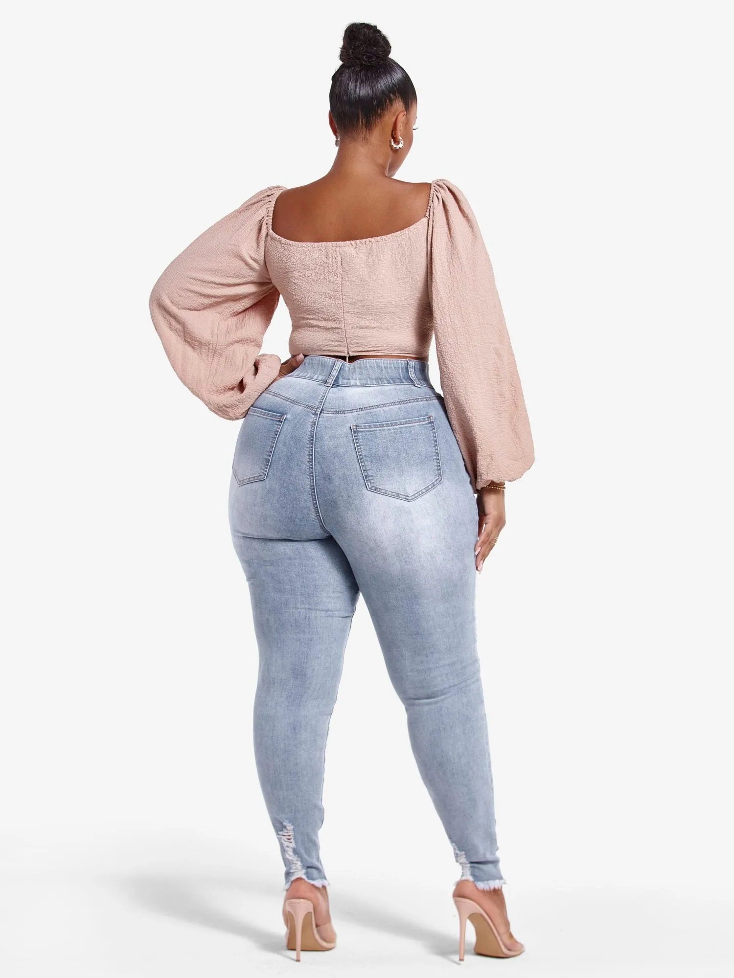 High Rise Destructed Curvy Skinny Jeans - Tall Inseam