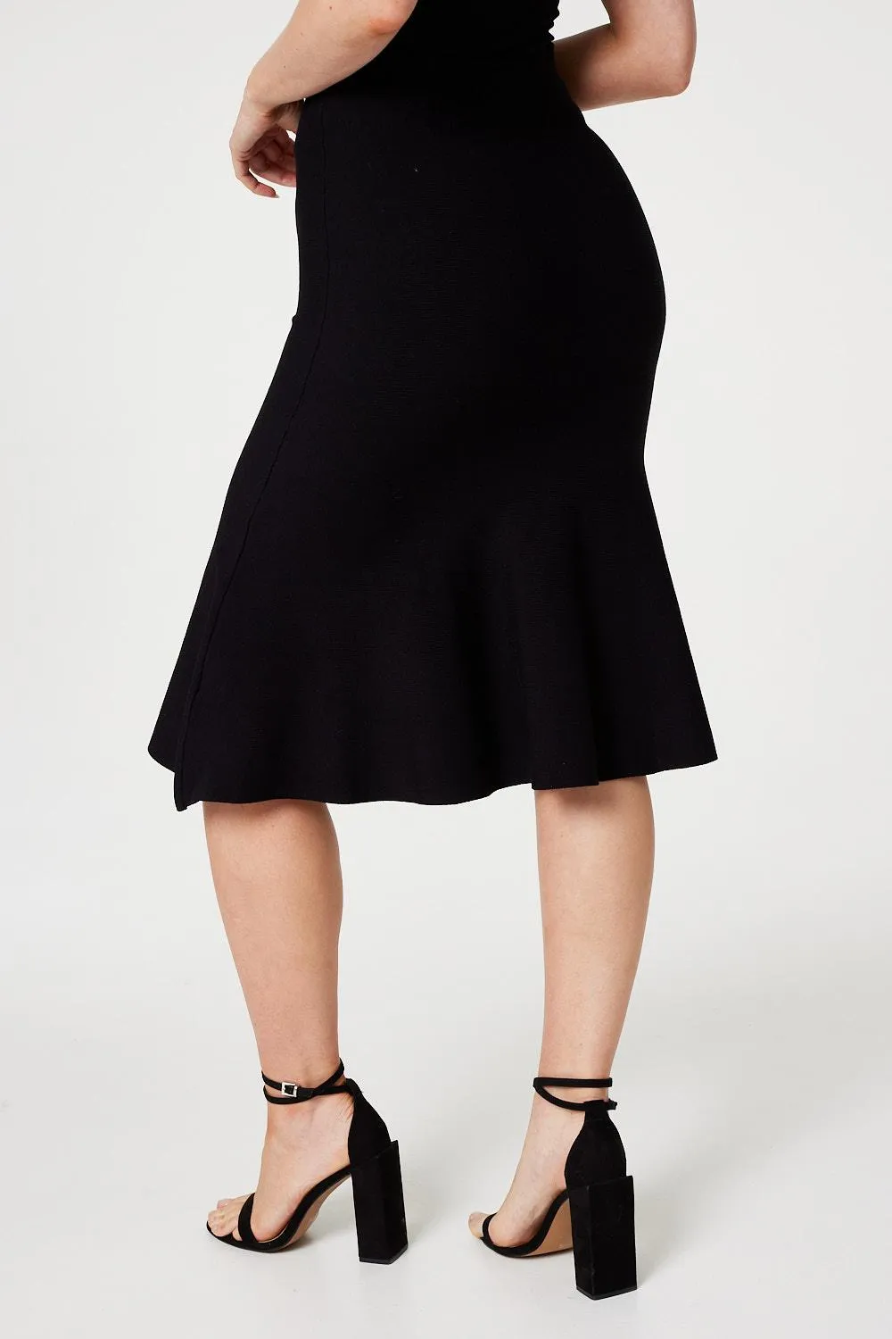 High Waist A-Line Midi Knit Skirt