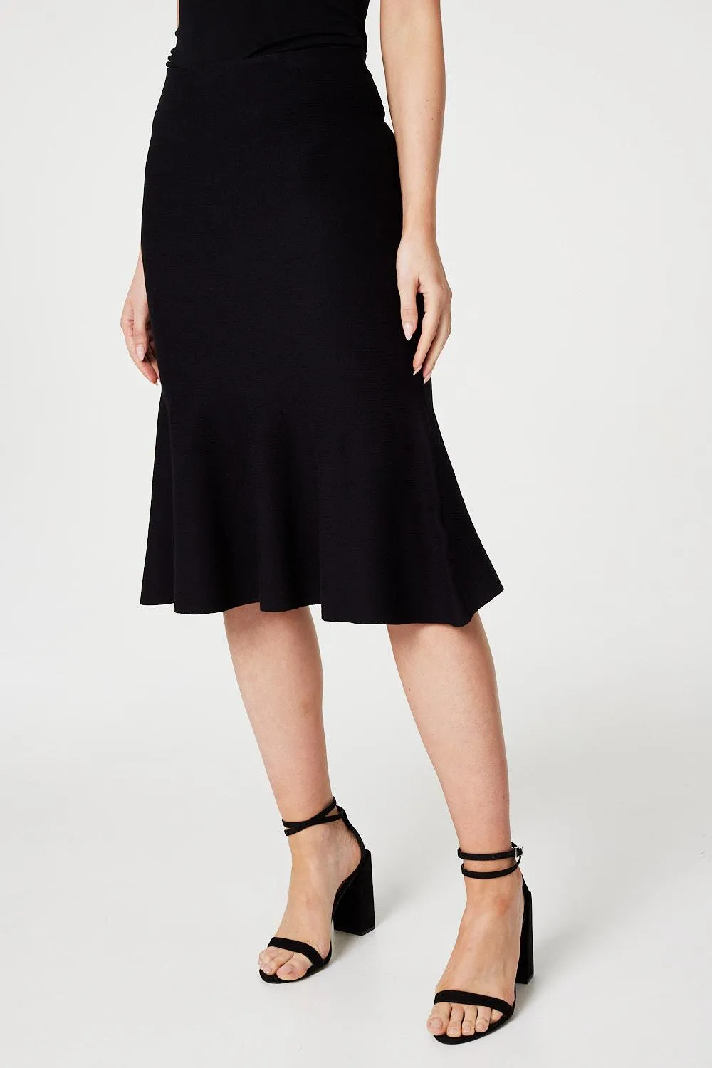 High Waist A-Line Midi Knit Skirt