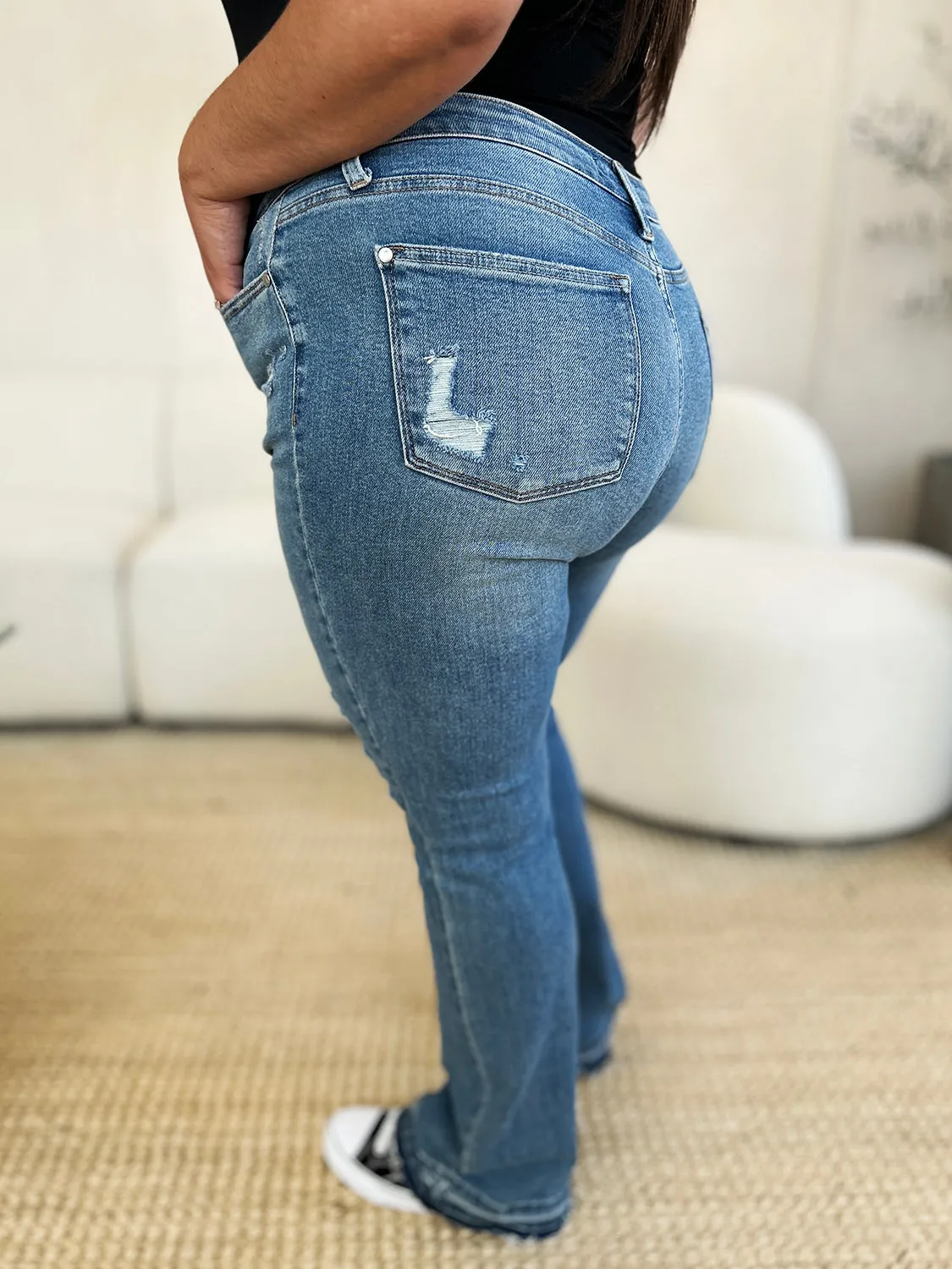 Judy Blue Mid Rise Destroyed Hem Distressed Jeans [Online Exclusive]