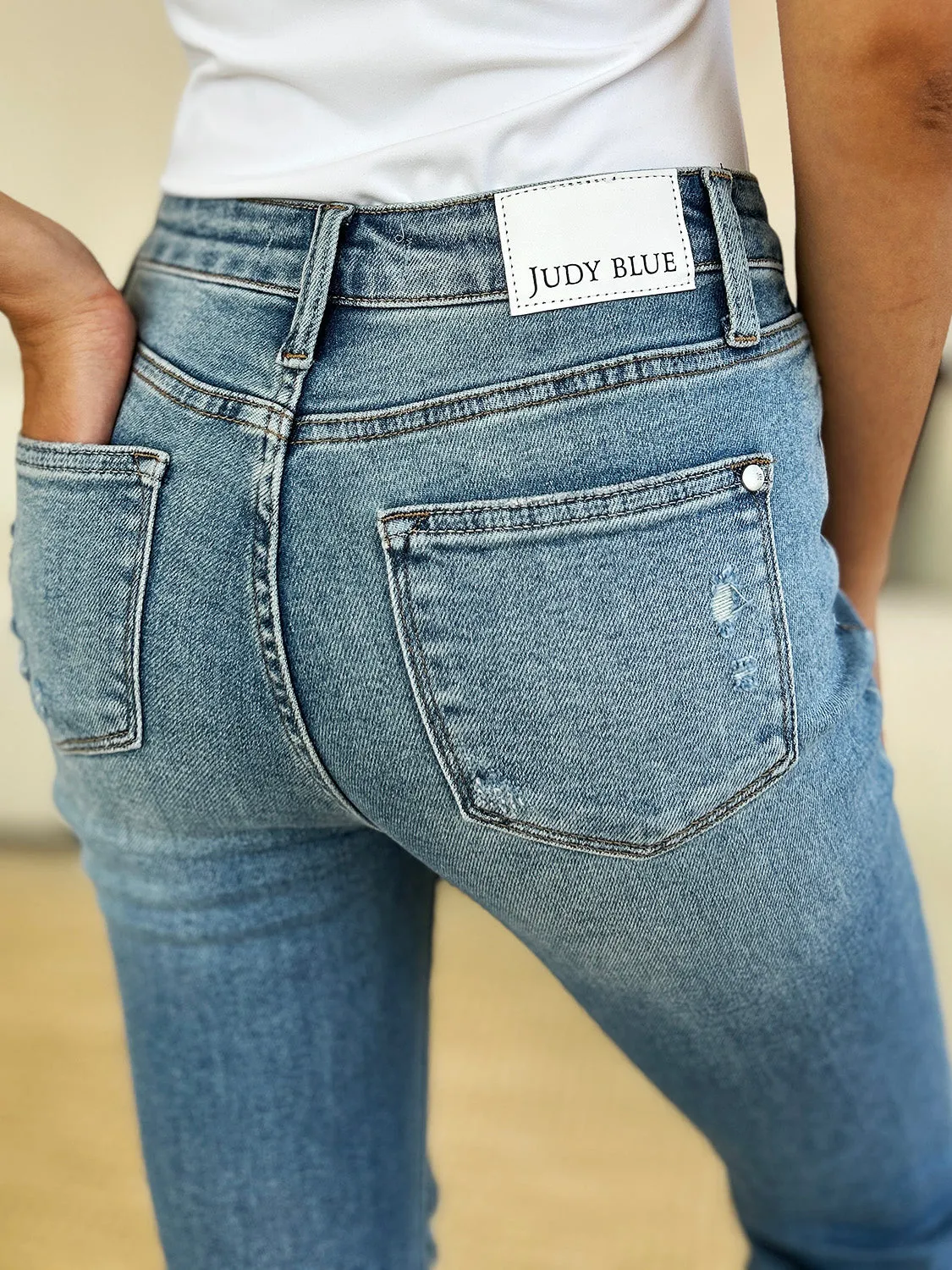 Judy Blue Mid Rise Destroyed Hem Distressed Jeans [Online Exclusive]