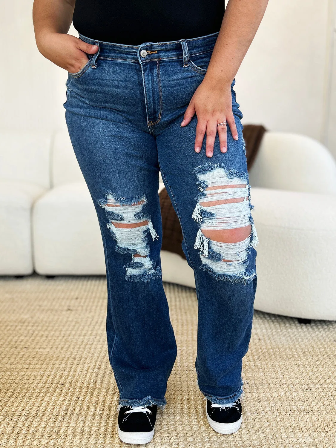 Judy Blue Mid Rise Distressed Raw Hem Jeans [Online Exclusive]