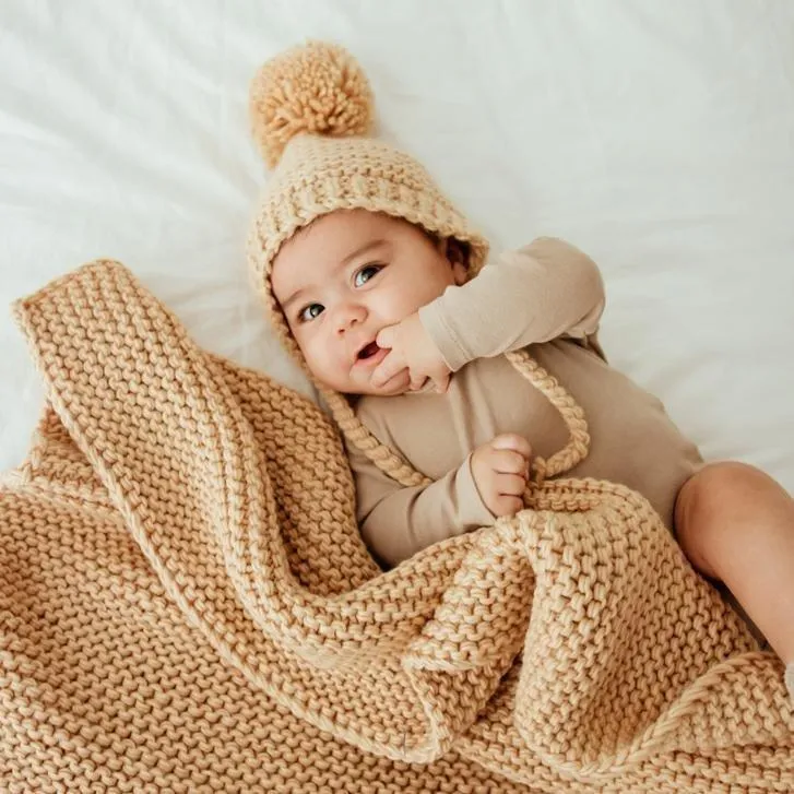 Latte Garter Stitch Knit Blanket for Babies