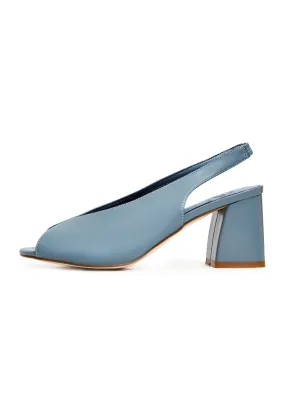 Leather Classic Block Heel Sandals - Blue