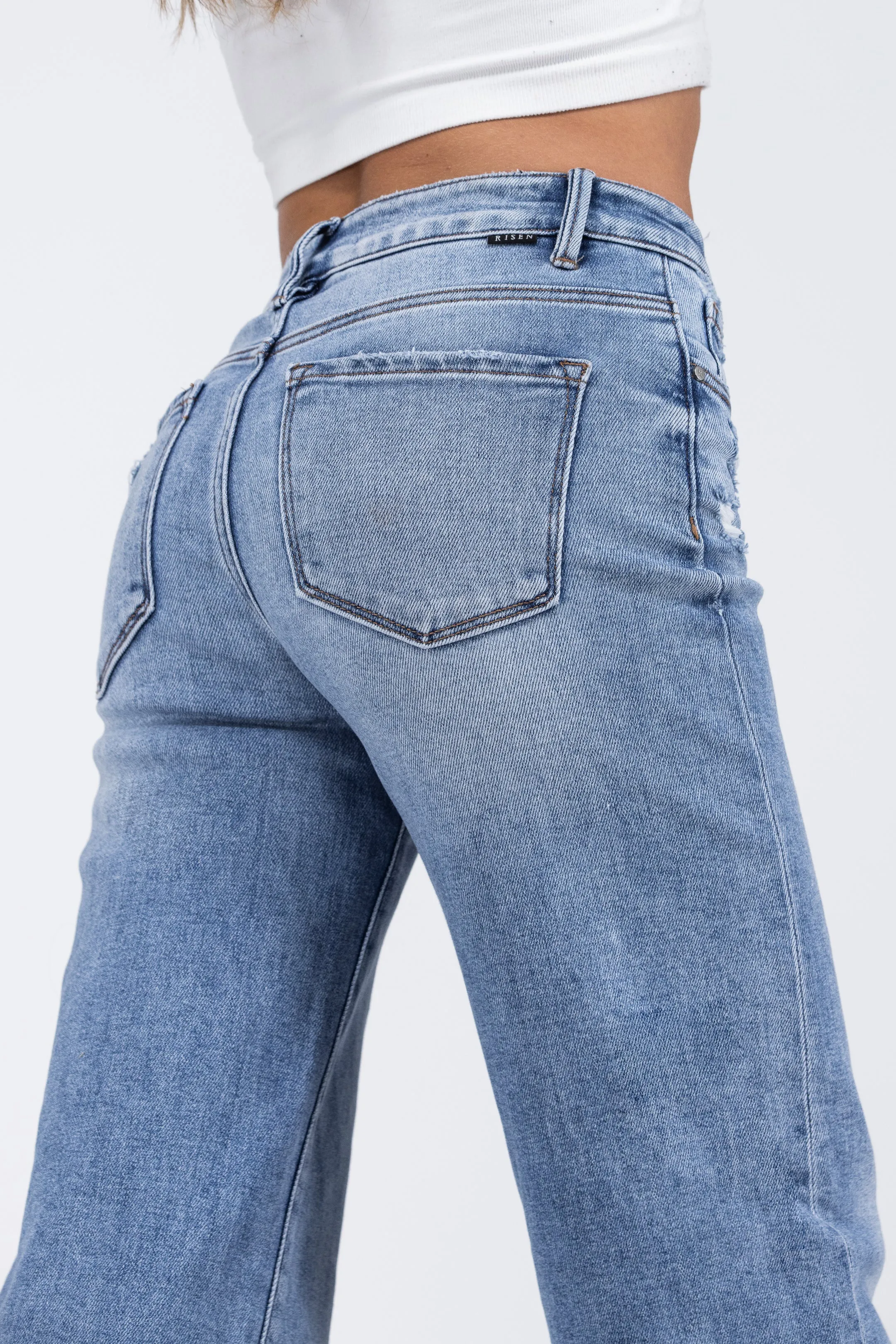 Livin' Relaxed from Risen: Mid-Rise Tummy Control Wide Leg Denim