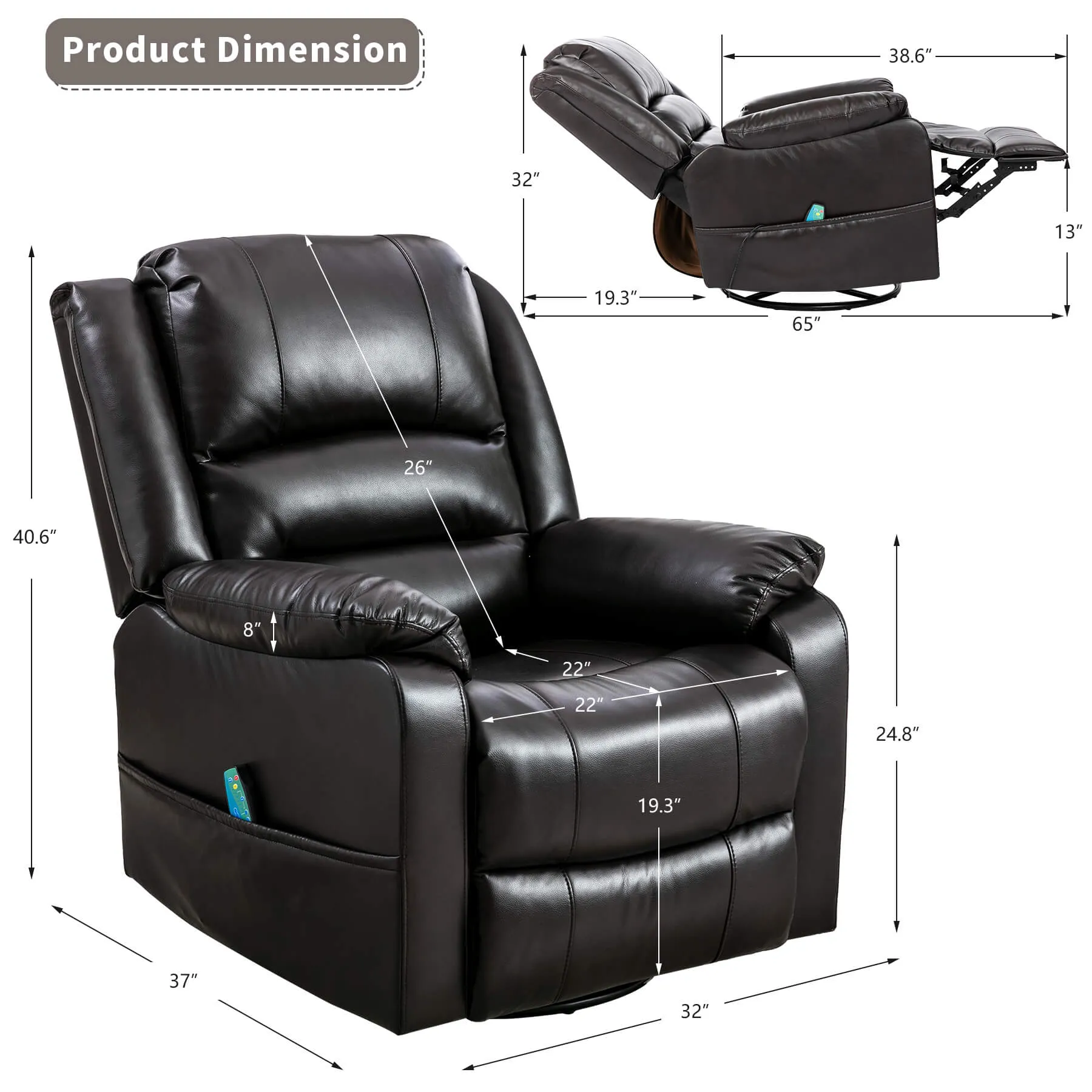 Massage Recliner Chair Breathable Faux Leather Ergonomic Lounge Chair, Dark Brown