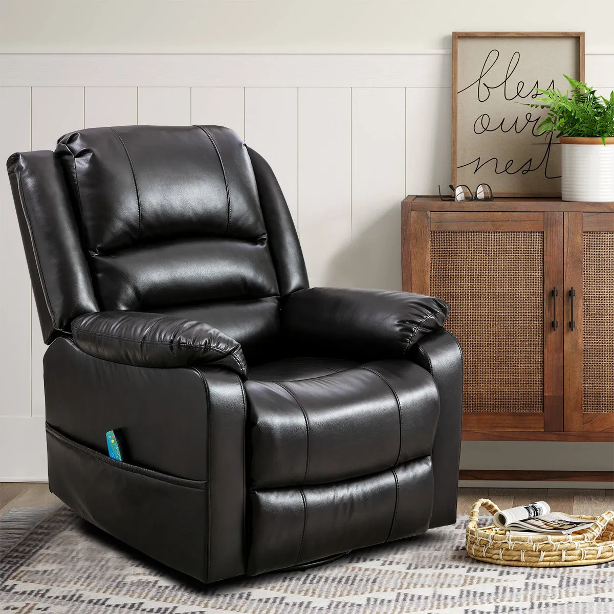 Massage Recliner Chair Breathable Faux Leather Ergonomic Lounge Chair, Dark Brown