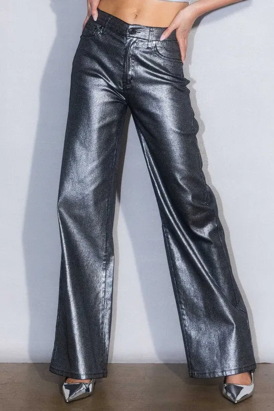 Metallic High Rise Wide Jeans