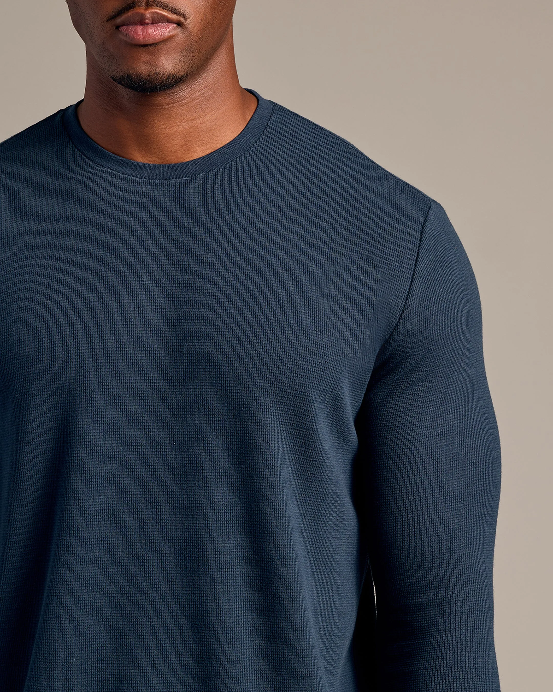 Navy Long Sleeve Tall Waffle Crew