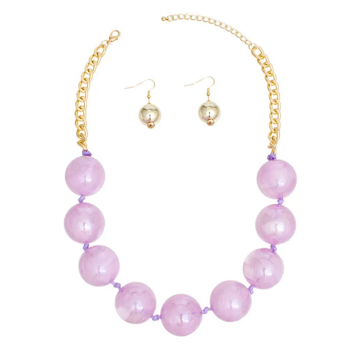 Necklace Fuchsia Marble Jumbo Ball Bead Set