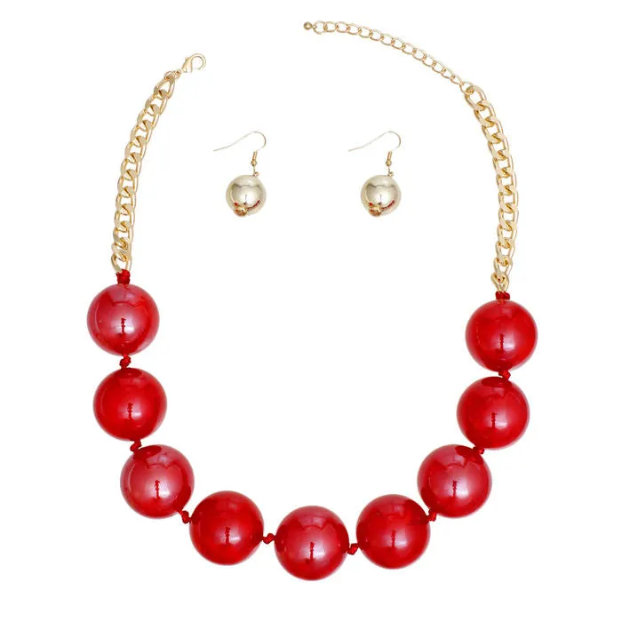 Necklace Fuchsia Marble Jumbo Ball Bead Set