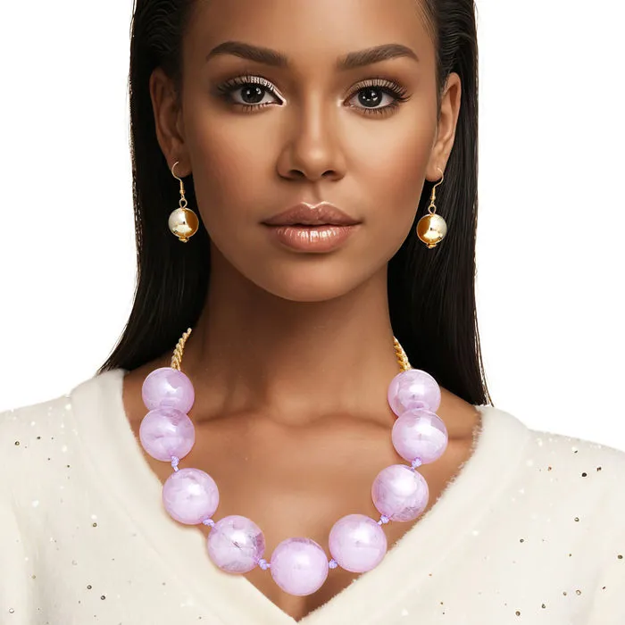 Necklace Fuchsia Marble Jumbo Ball Bead Set