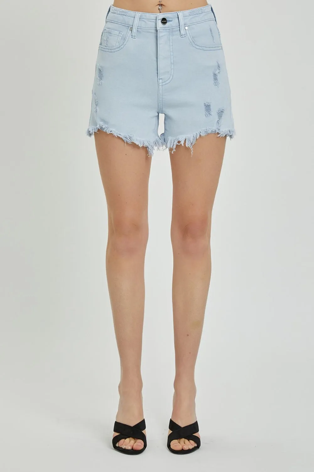 RISEN Full Size High Rise Distressed Detail Denim Shorts