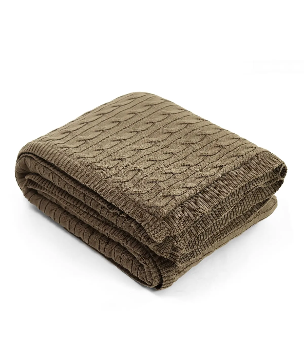 Snake Cable Cotton Knitted Single Bed Sherpa Blanket (Warm Grey)