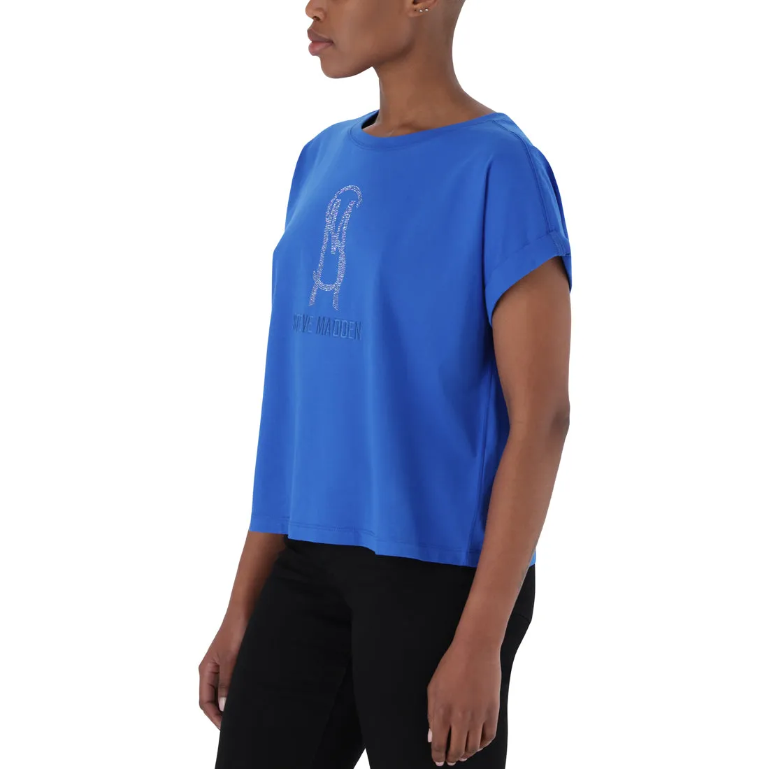 SOPHIA BOXY CRYSTAL LOGO TEE BLUE