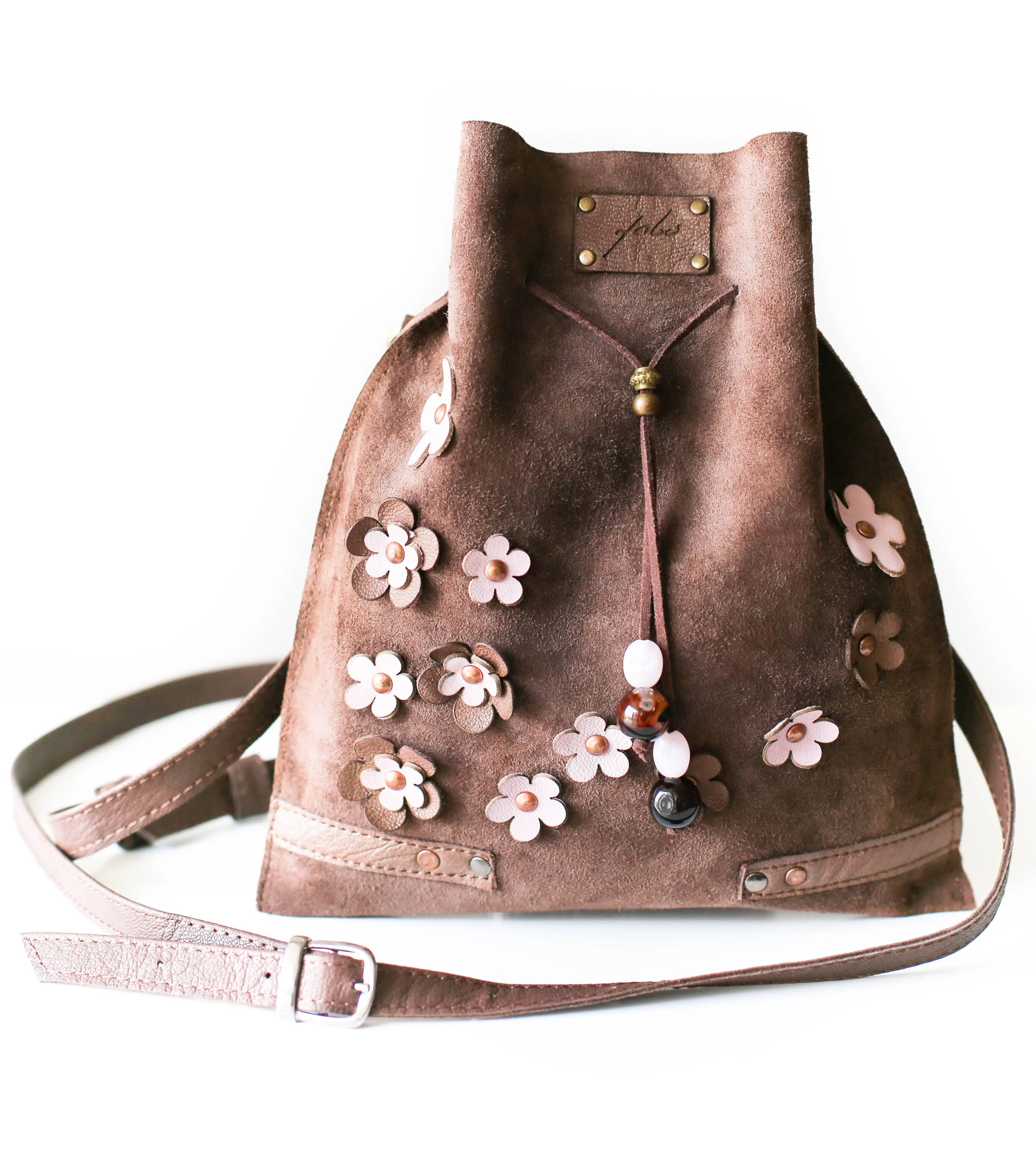 Taupe Floral Suede Pouch Bag