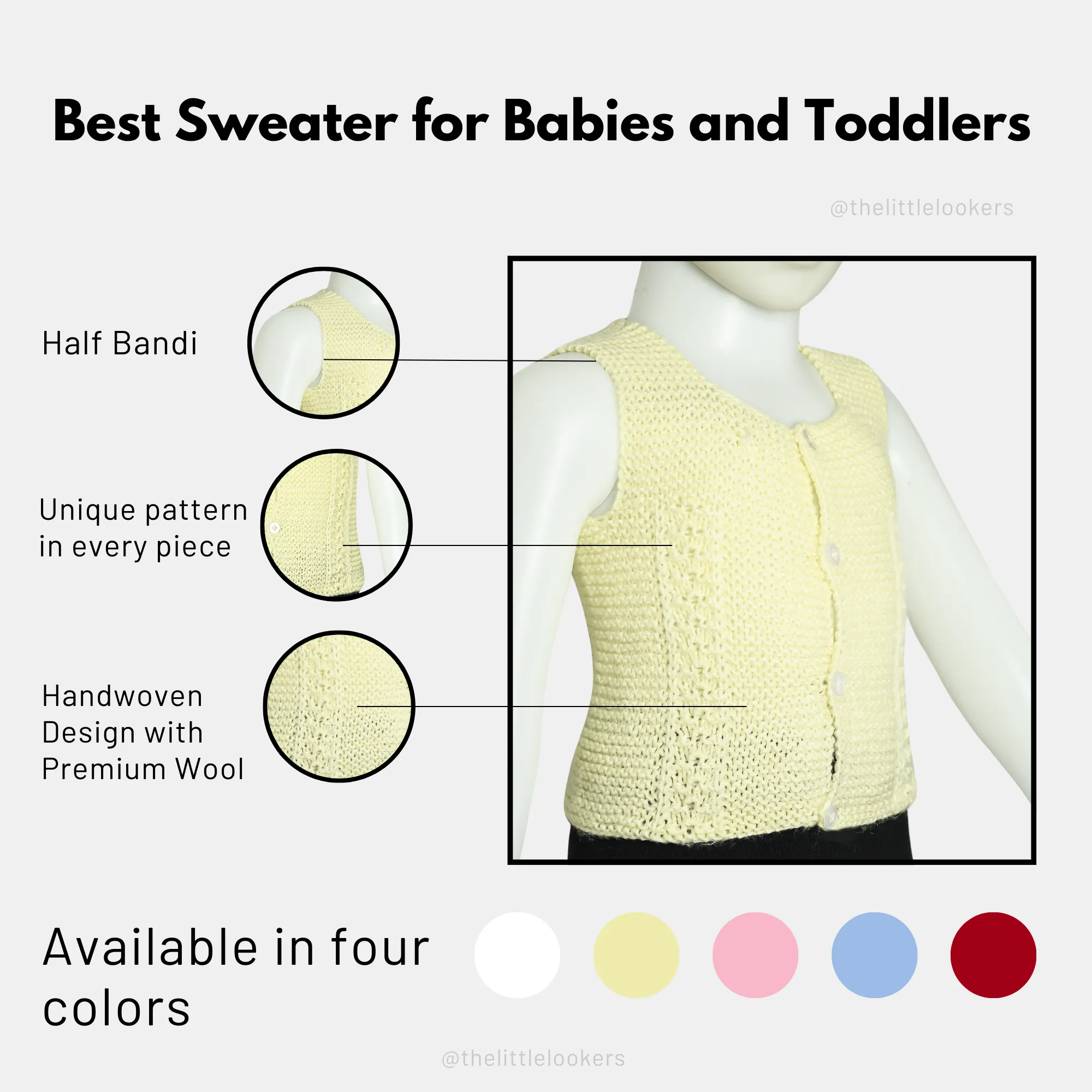 THE LITTLE LOOKERS Sweater/Half Sweater/Hand Knitted Sweater/Bandi/Wollen Vest for New Born Babies/Infants(0-3 Months)