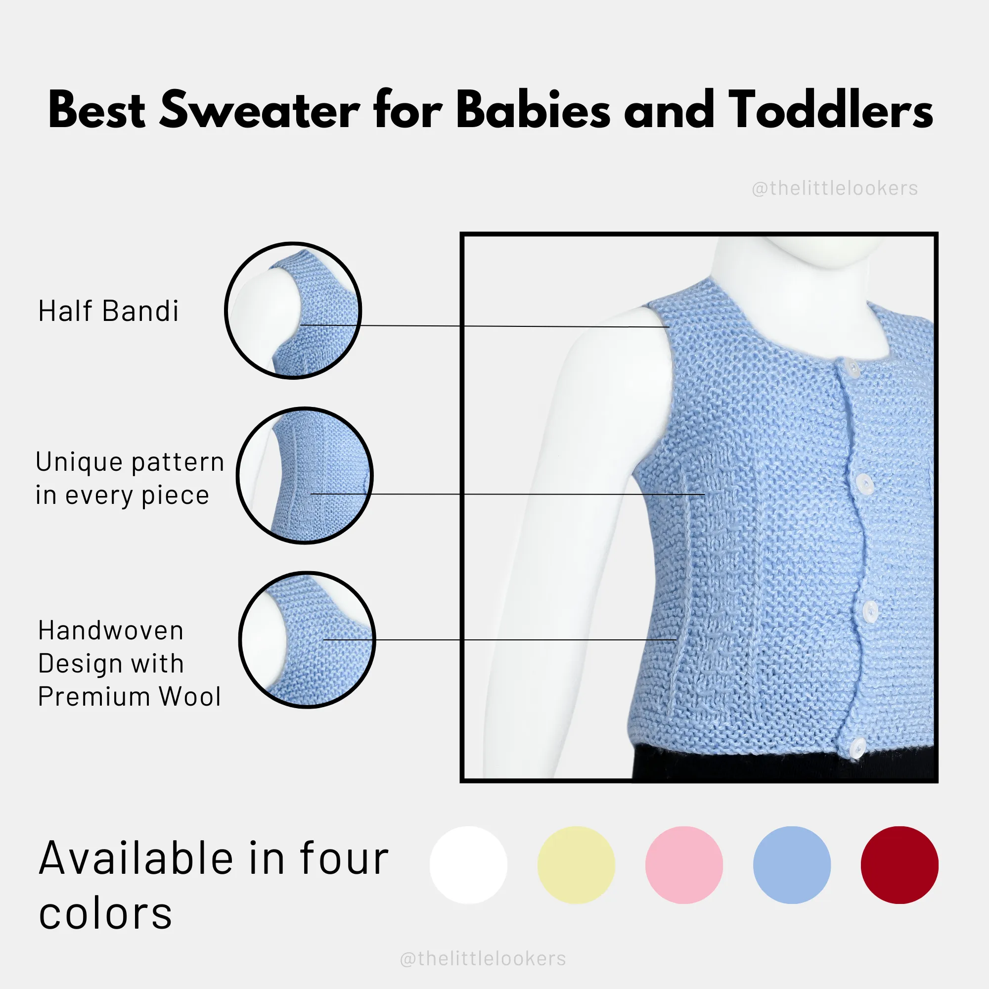 THE LITTLE LOOKERS Sweater/Half Sweater/Hand Knitted Sweater/Bandi/Wollen Vest for New Born Babies/Infants(0-3 Months)