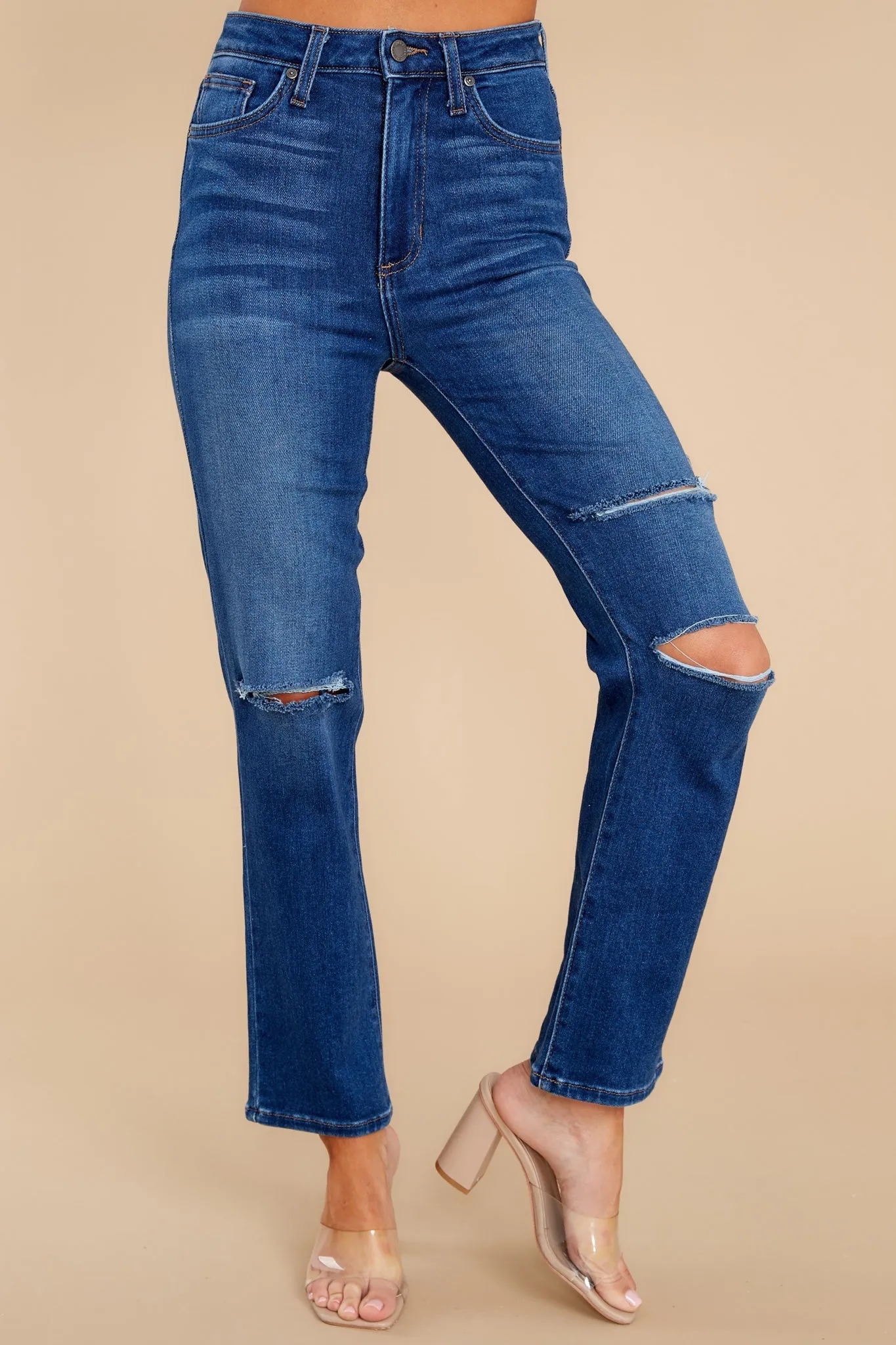 The Wait Is Over Dark Wash Distressed Straight Jeans